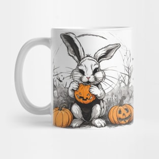spooky Halloween rabbit eating pumpkin Mug